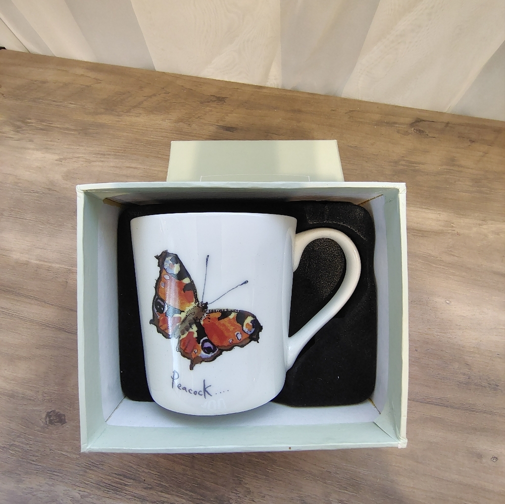 NIB Madeleine Floyd Peacock Butterfly Bone China Mug 250ml Water Lane London